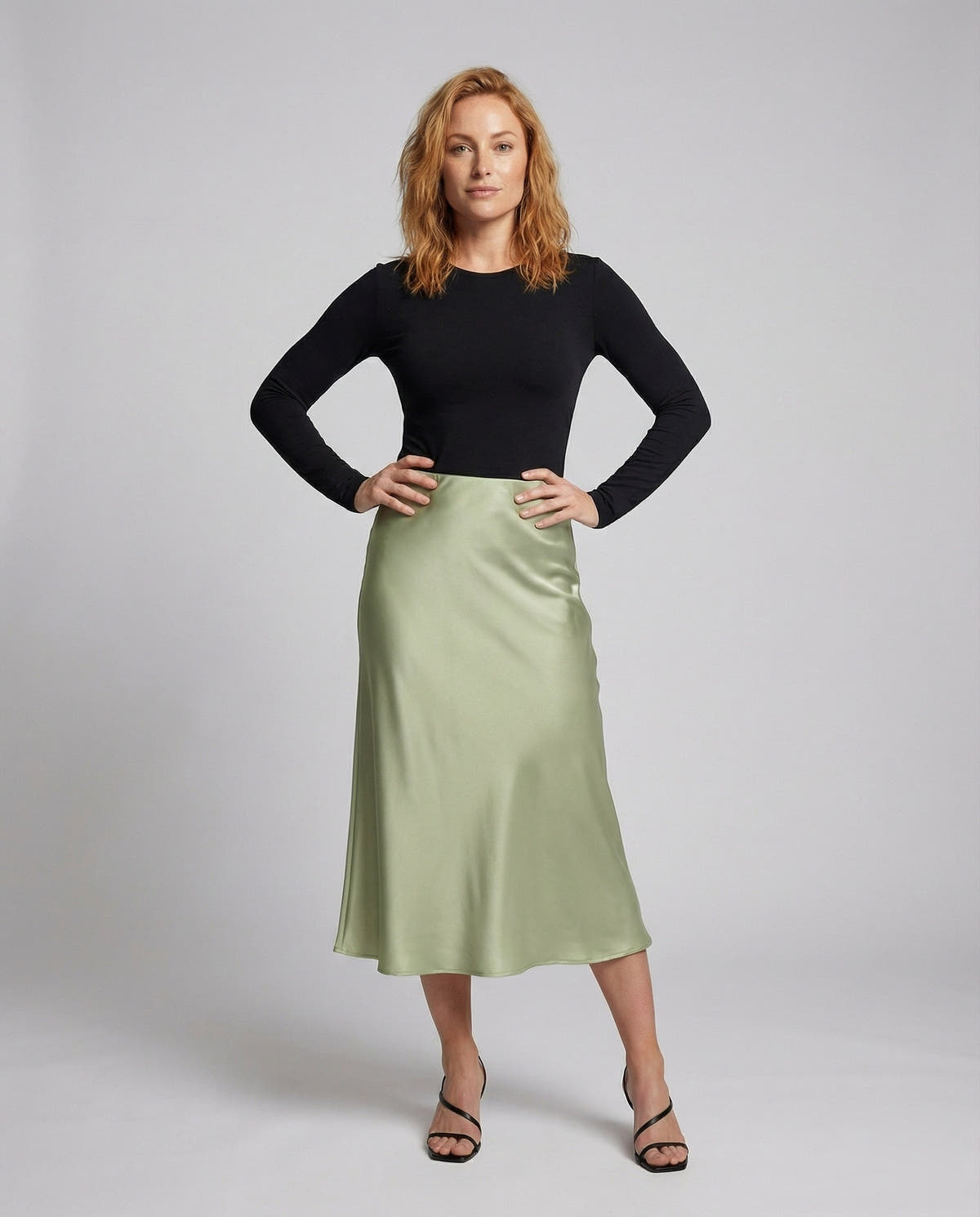 Midi Skirt with Bias Cut and Satin-Look Finish for Women