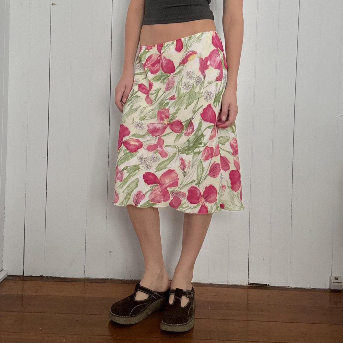 Midi Skirt with High Waist and Flared A-Line Cut for Women
