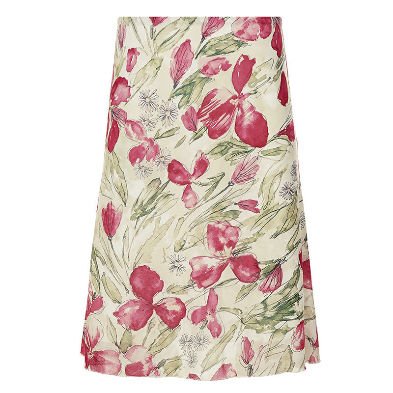 Midi Skirt with High Waist and Flared A-Line Cut for Women