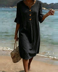 Mini Dress in Denim with Flared Sleeves and Front Buttons for Women