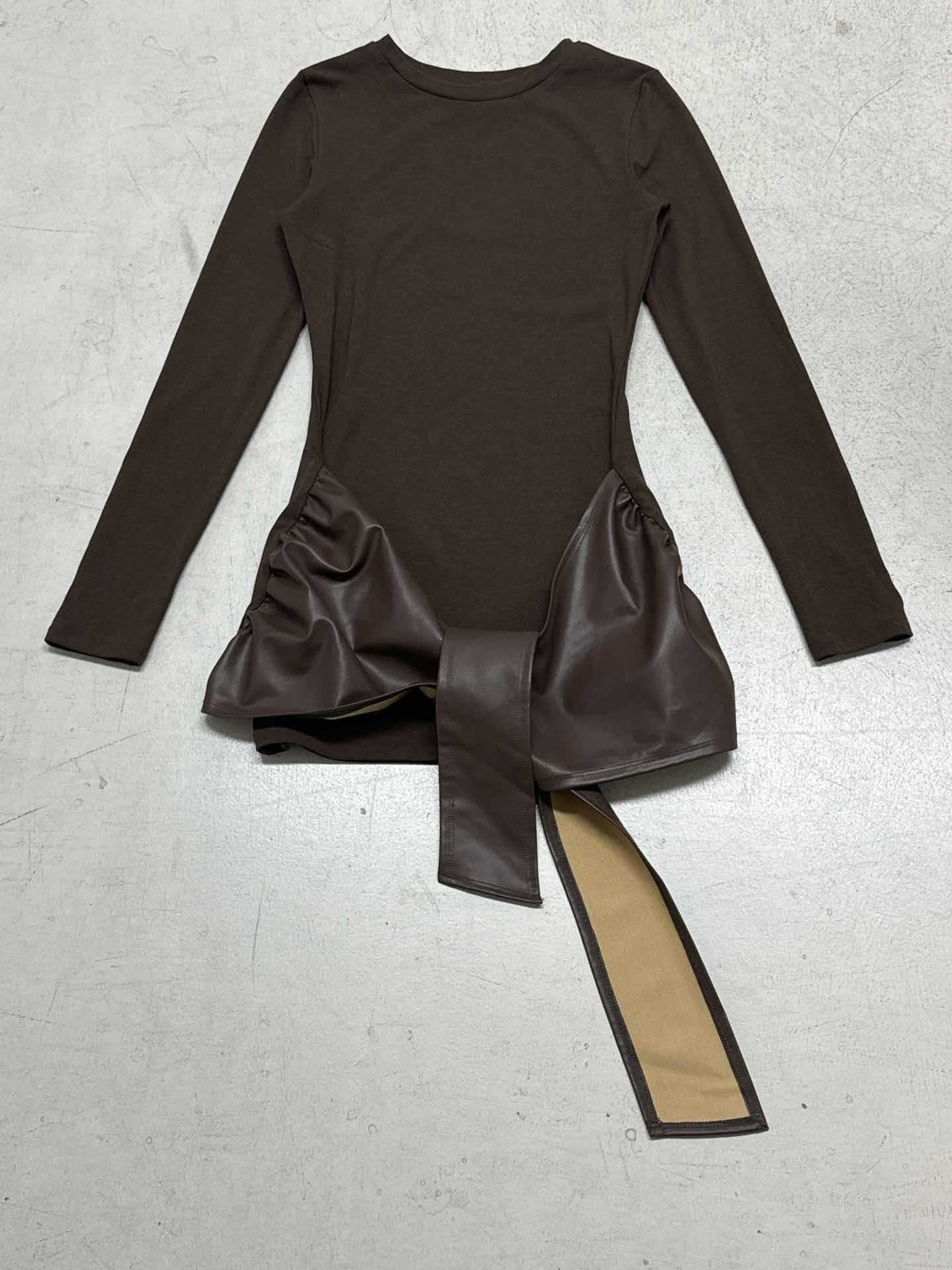 Mini Dress with Faux Leather Waist and Draping for Women
