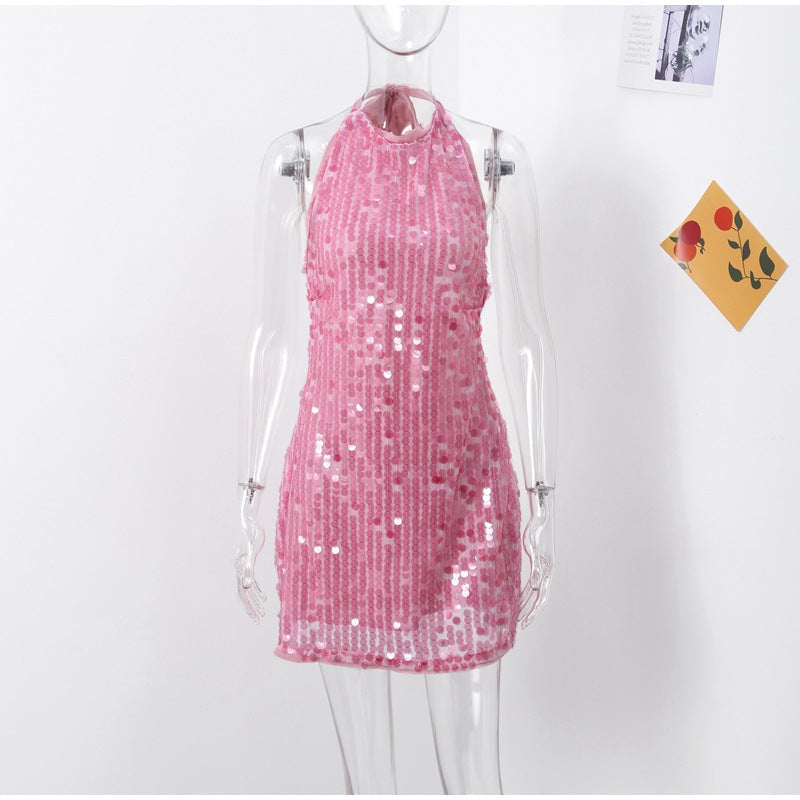 Mini Dress with Sequins and Fitted Cut for Women
