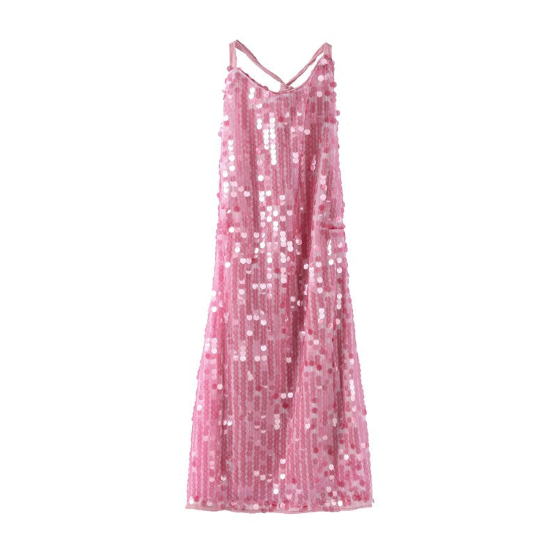 Mini Dress with Sequins and Fitted Cut for Women