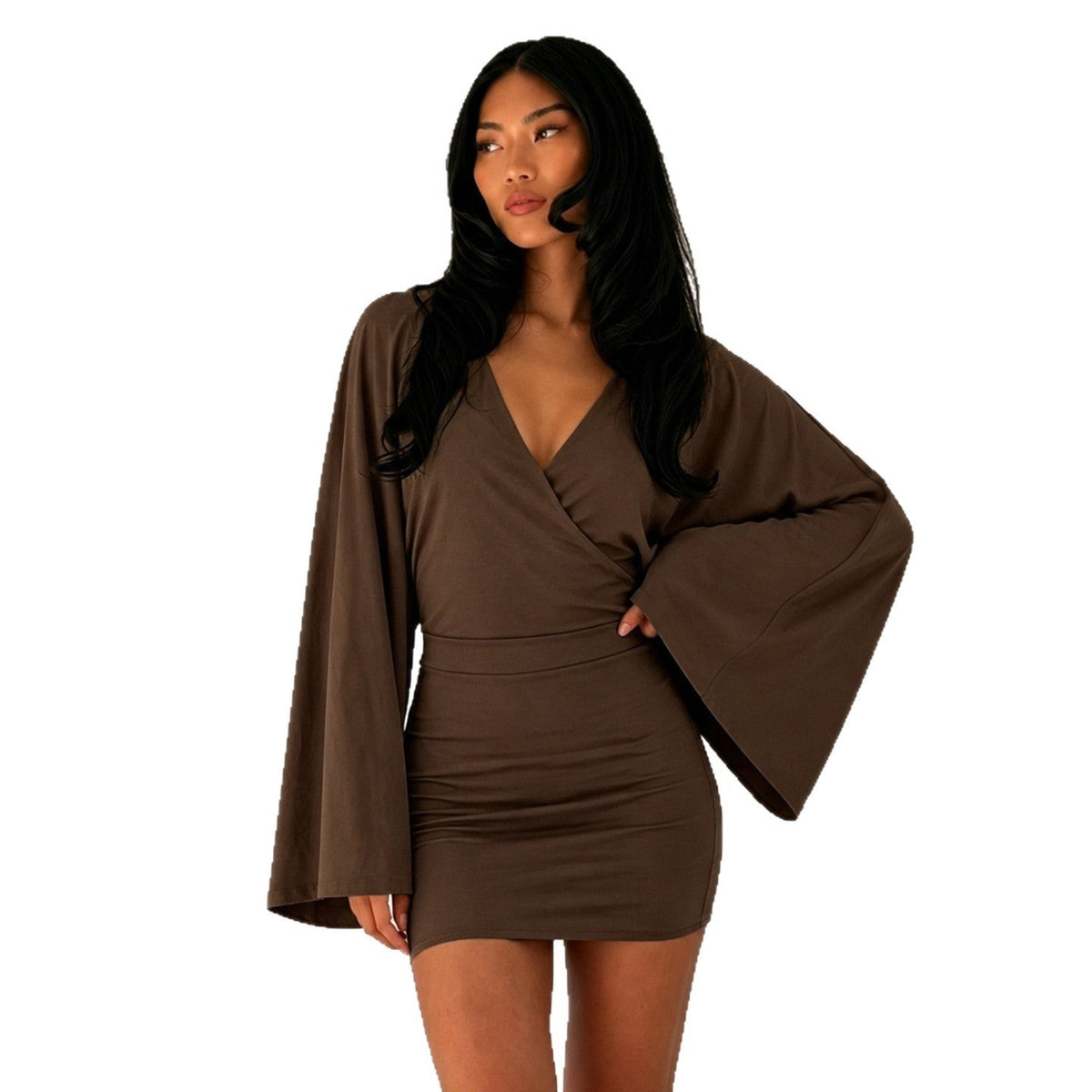 Mini Dress with Wrap Front and Kimono Sleeves for Women