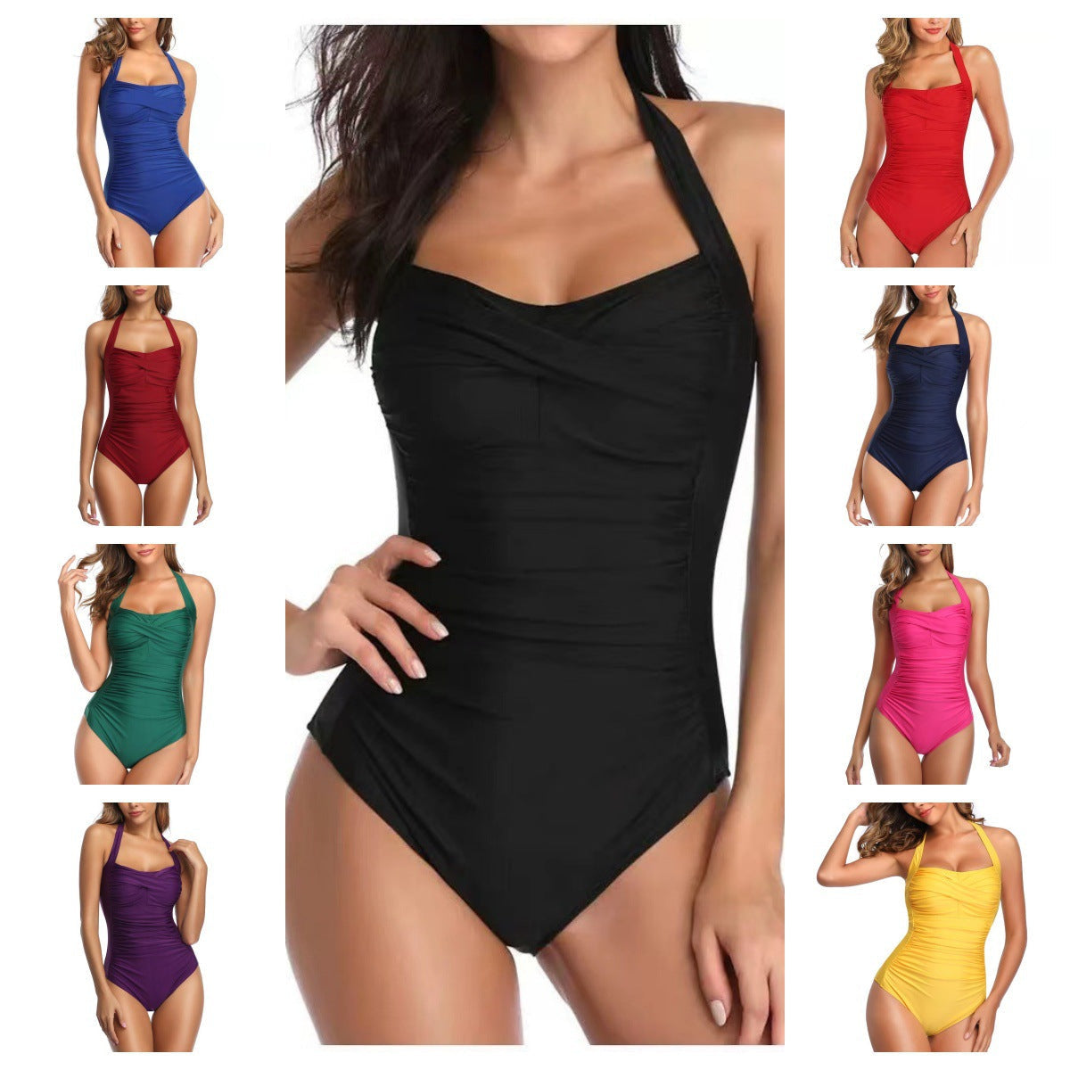 One Piece Swimsuit with Ruching and Adjustable Straps for Women