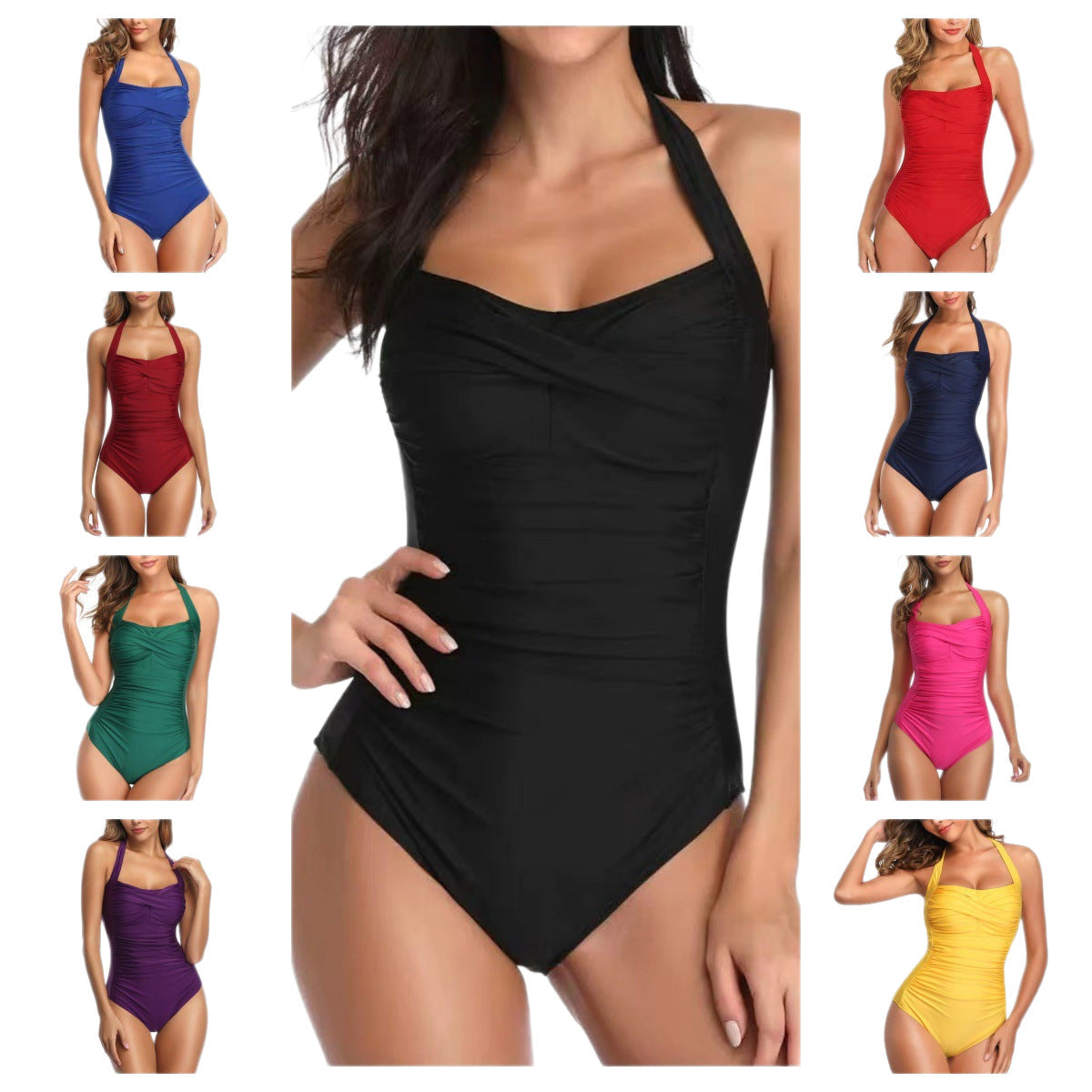 One Piece Swimsuit with Ruching and Adjustable Straps for Women
