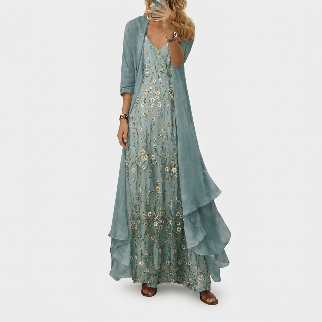 Party Dress with Maxi Length and Lightweight Jacket
