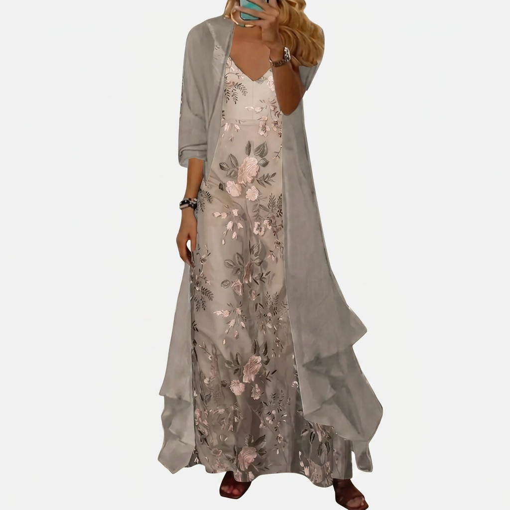 Party Dress with Maxi Length and Lightweight Jacket