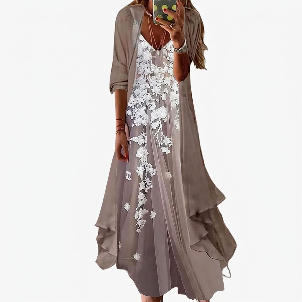 Party Dress with Maxi Length and Lightweight Jacket