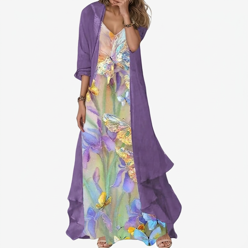 Party Dress with Maxi Length and Lightweight Jacket