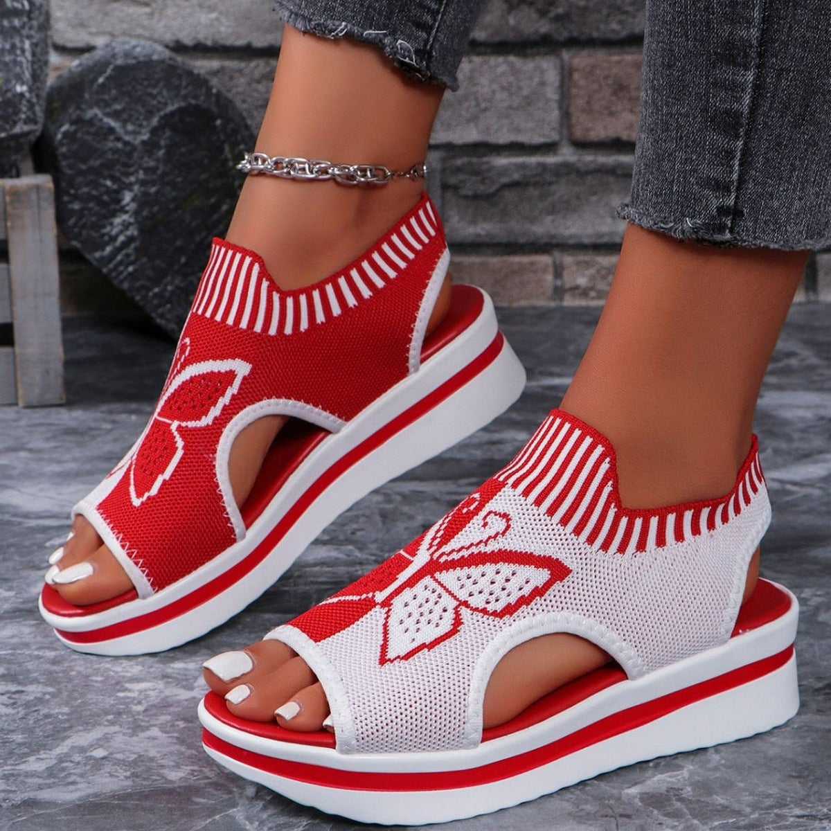 Sandals with Platform Sole and Butterfly Design for Women