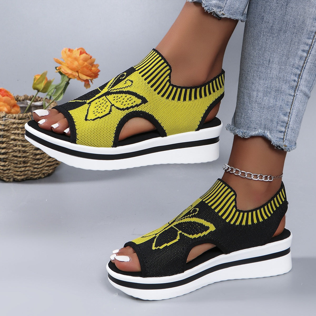 Sandals with Platform Sole and Butterfly Design for Women