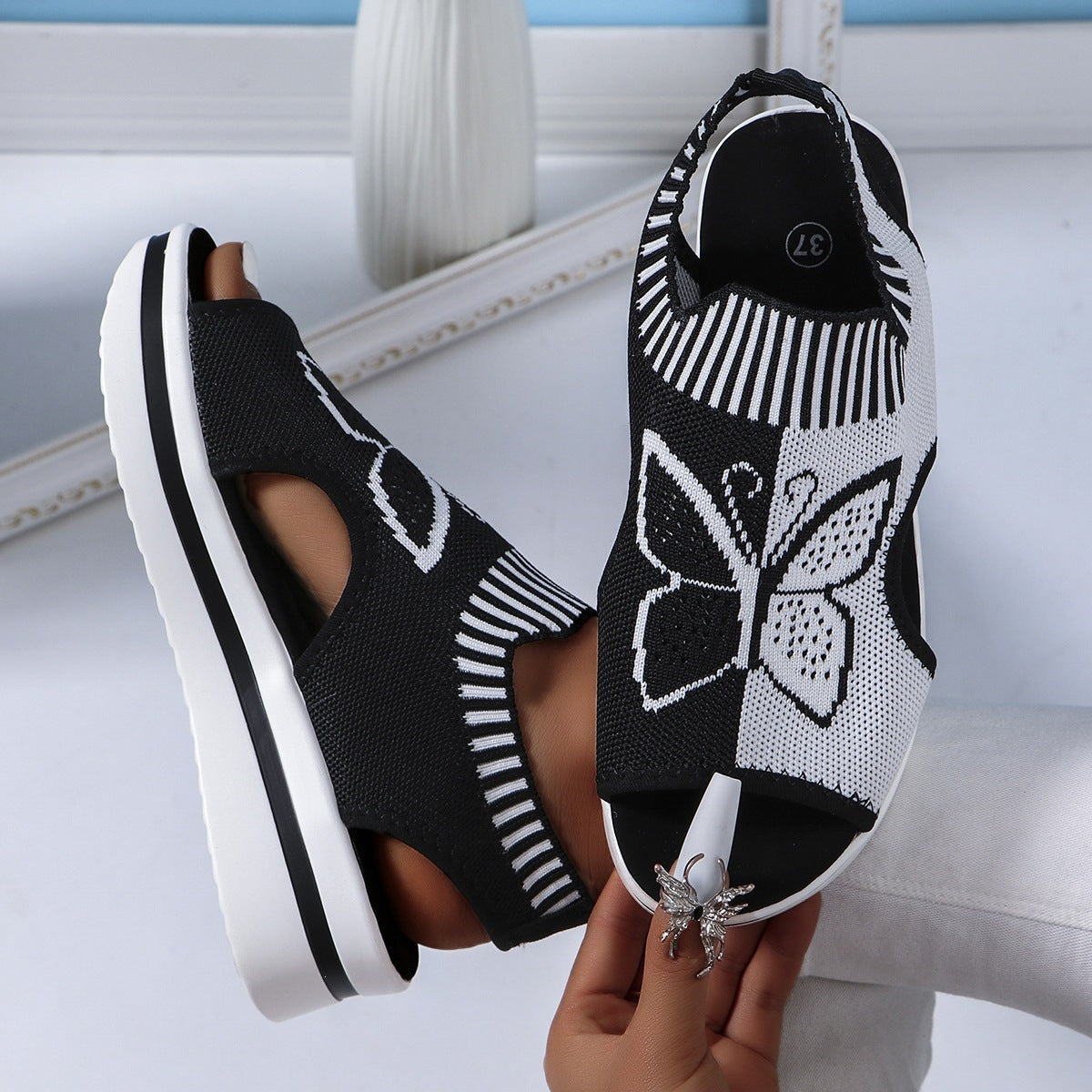 Sandals with Platform Sole and Butterfly Design for Women