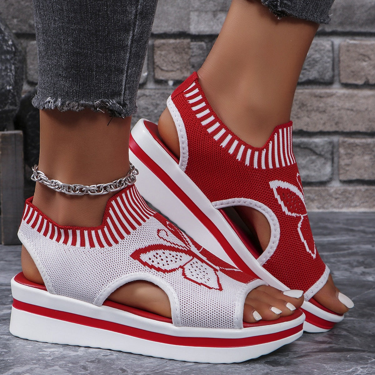 Sandals with Platform Sole and Butterfly Design for Women