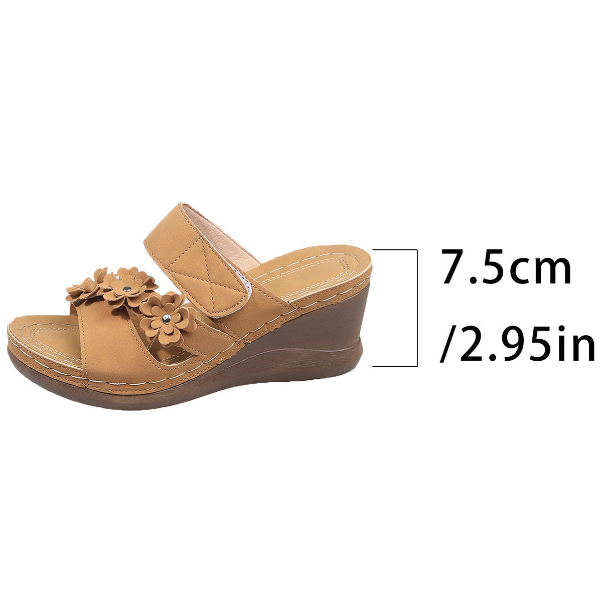 Sandals with Wedge Heel and Floral Appliqués for Women