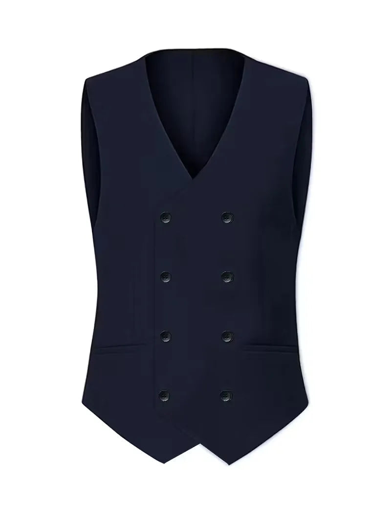 Men's Slim Fit Three-Piece Suit with Double-Breasted Waistcoat