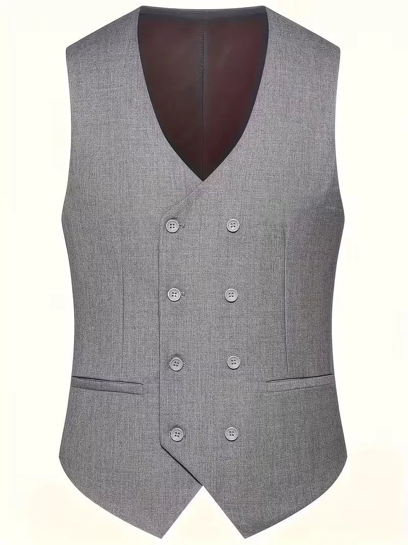 Men's Slim Fit Three-Piece Suit with Double-Breasted Waistcoat