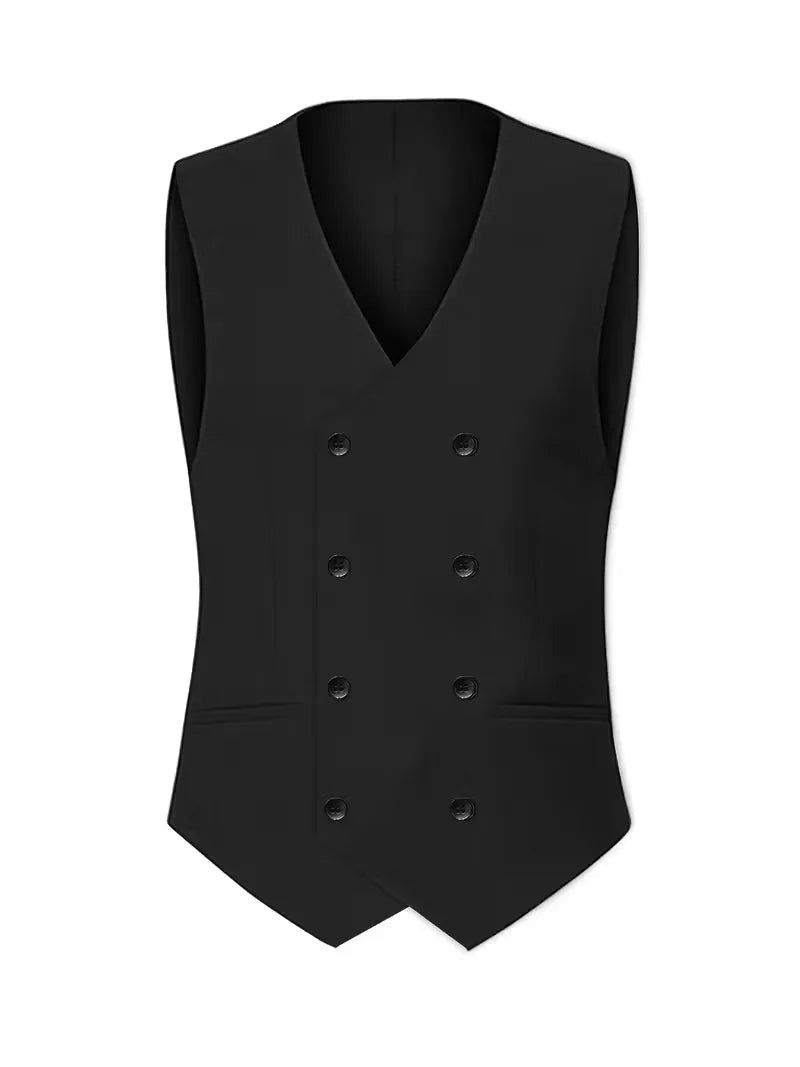 Men's Slim Fit Three-Piece Suit with Double-Breasted Waistcoat