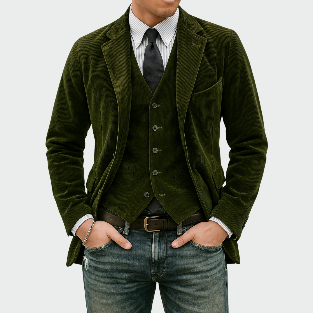 Men's Cord-Look Blazer and Waistcoat Set