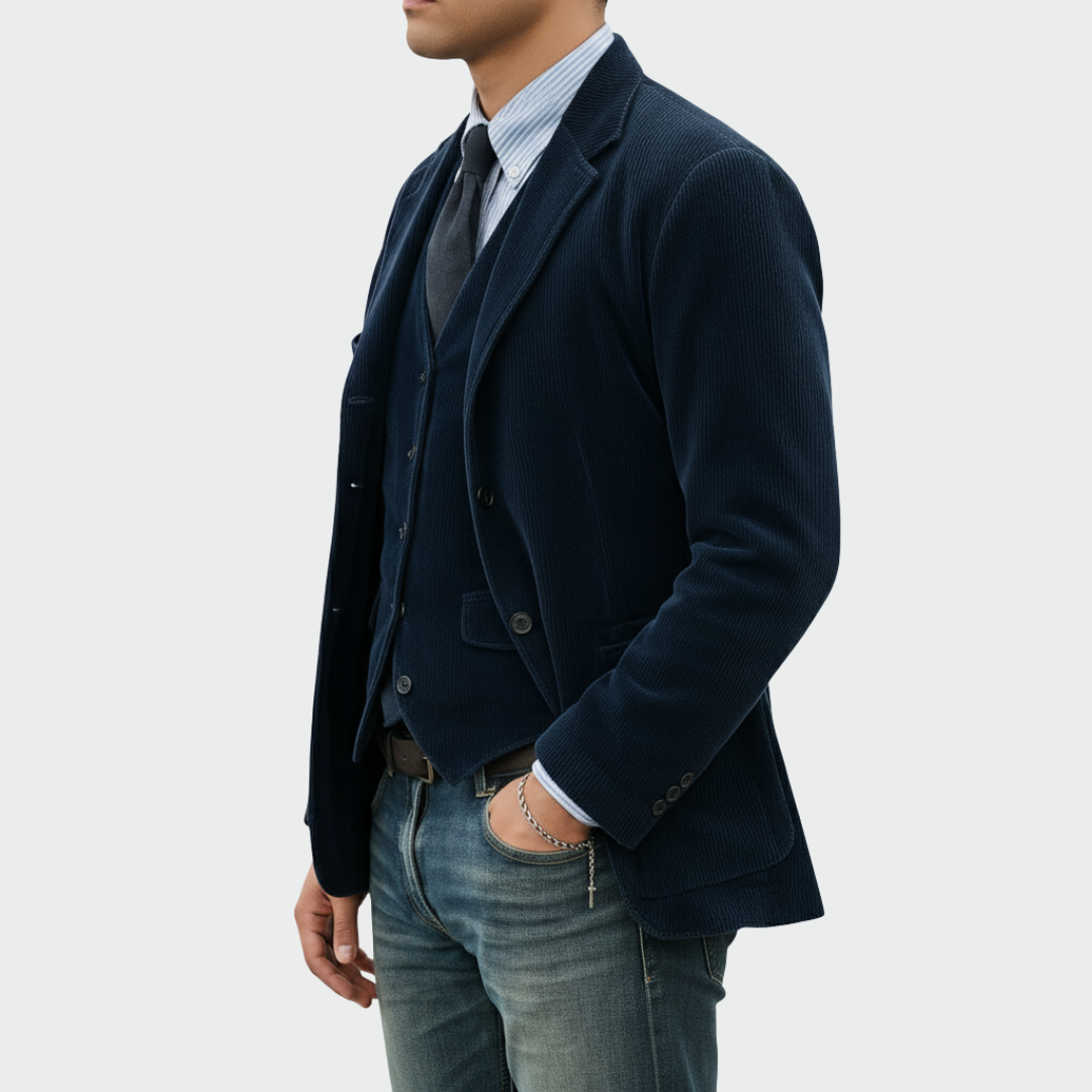 Men's Cord-Look Blazer and Waistcoat Set