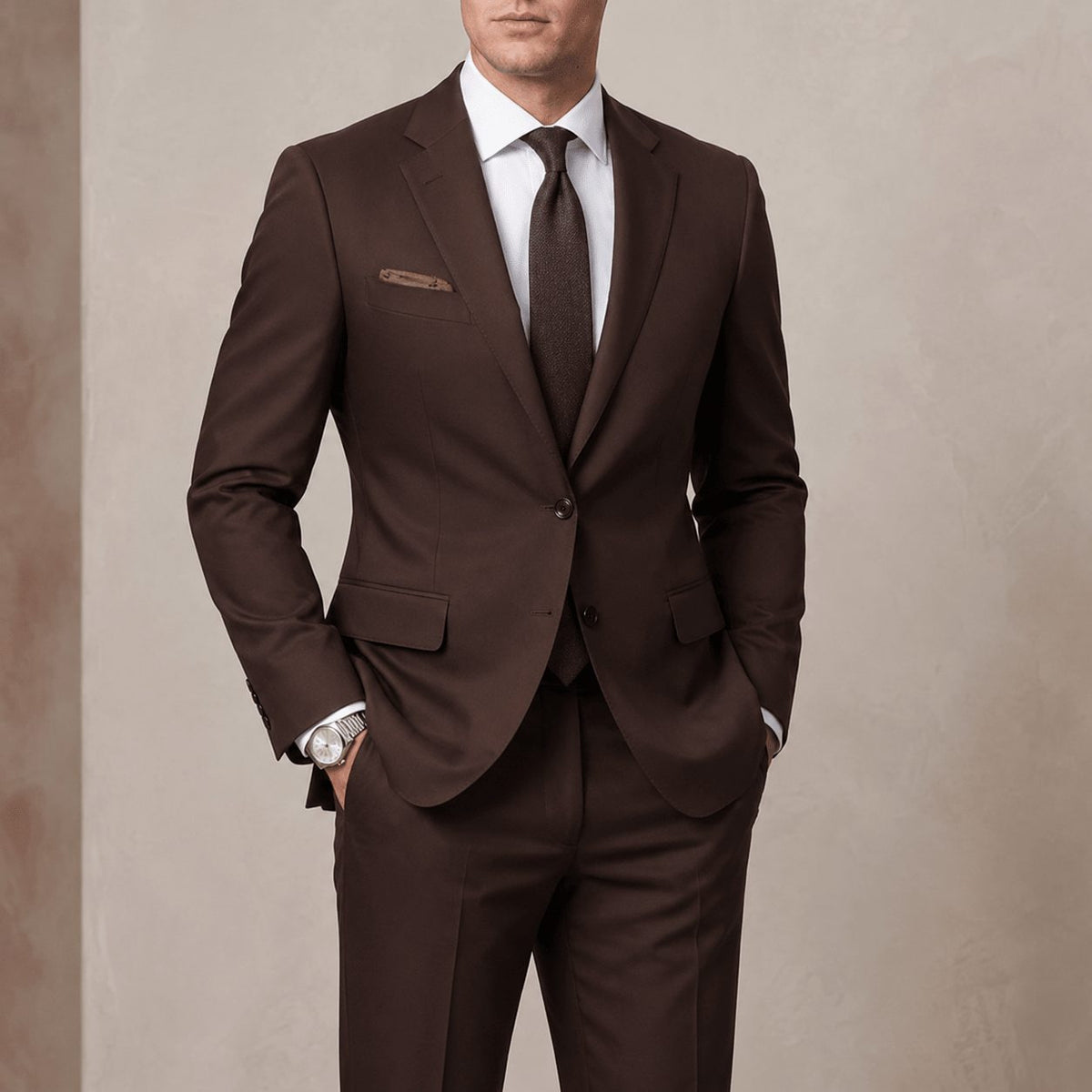 Men's Brown Two-Piece Suit with Notch Lapels