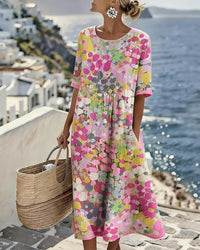 Summer Dress with Floral Print and Midi Length for Women