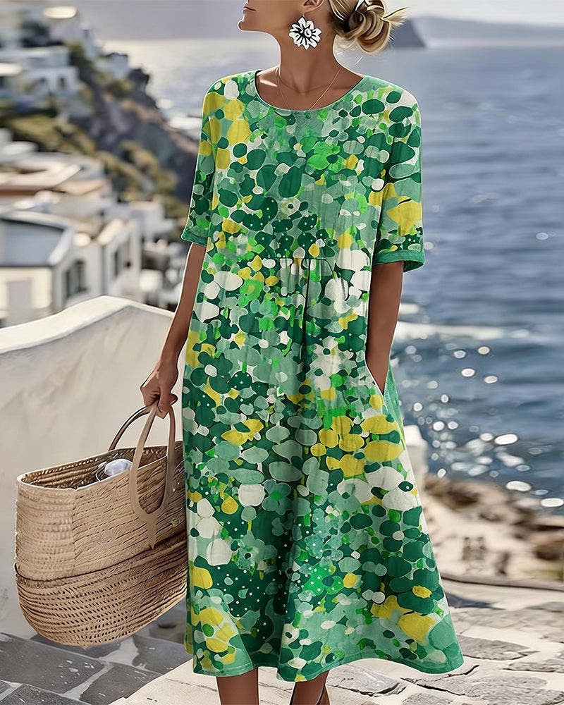 Summer Dress with Floral Print and Midi Length for Women