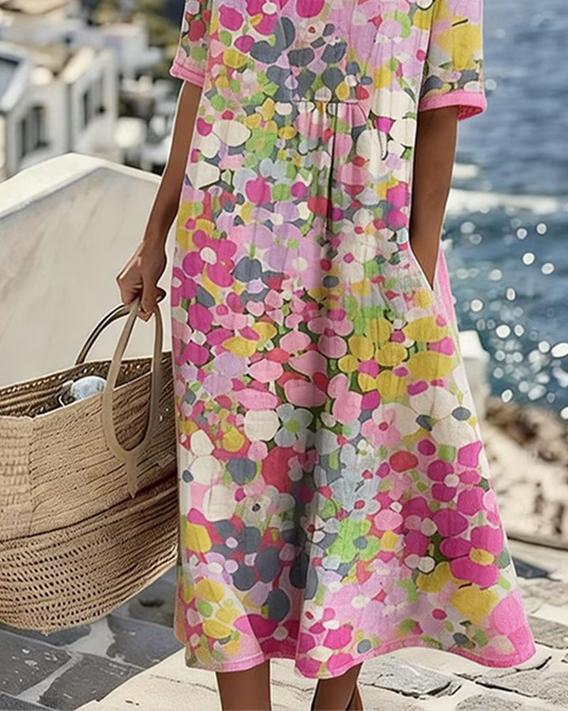Summer Dress with Floral Print and Midi Length for Women