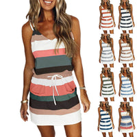 Summer Dress with Stripes and V-Neck for Women