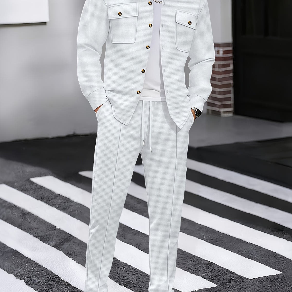 Men's Textured Two-Piece Shirt and Trouser Set