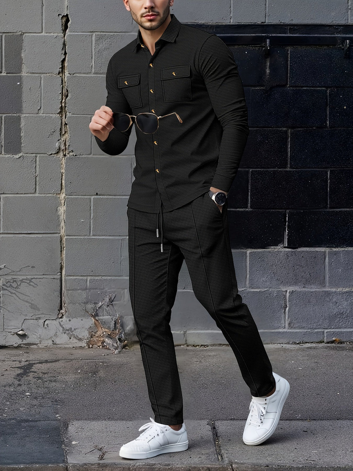 Men's Textured Two-Piece Shirt and Trouser Set