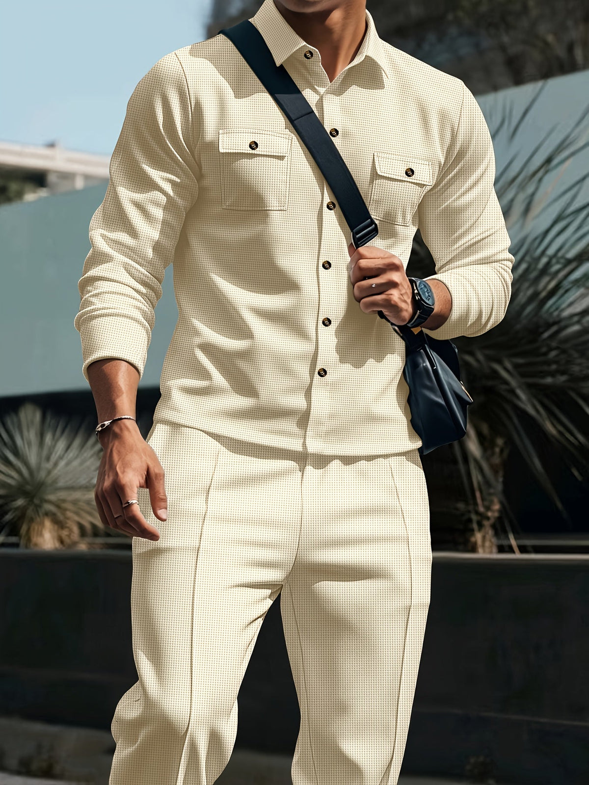 Men's Textured Two-Piece Shirt and Trouser Set