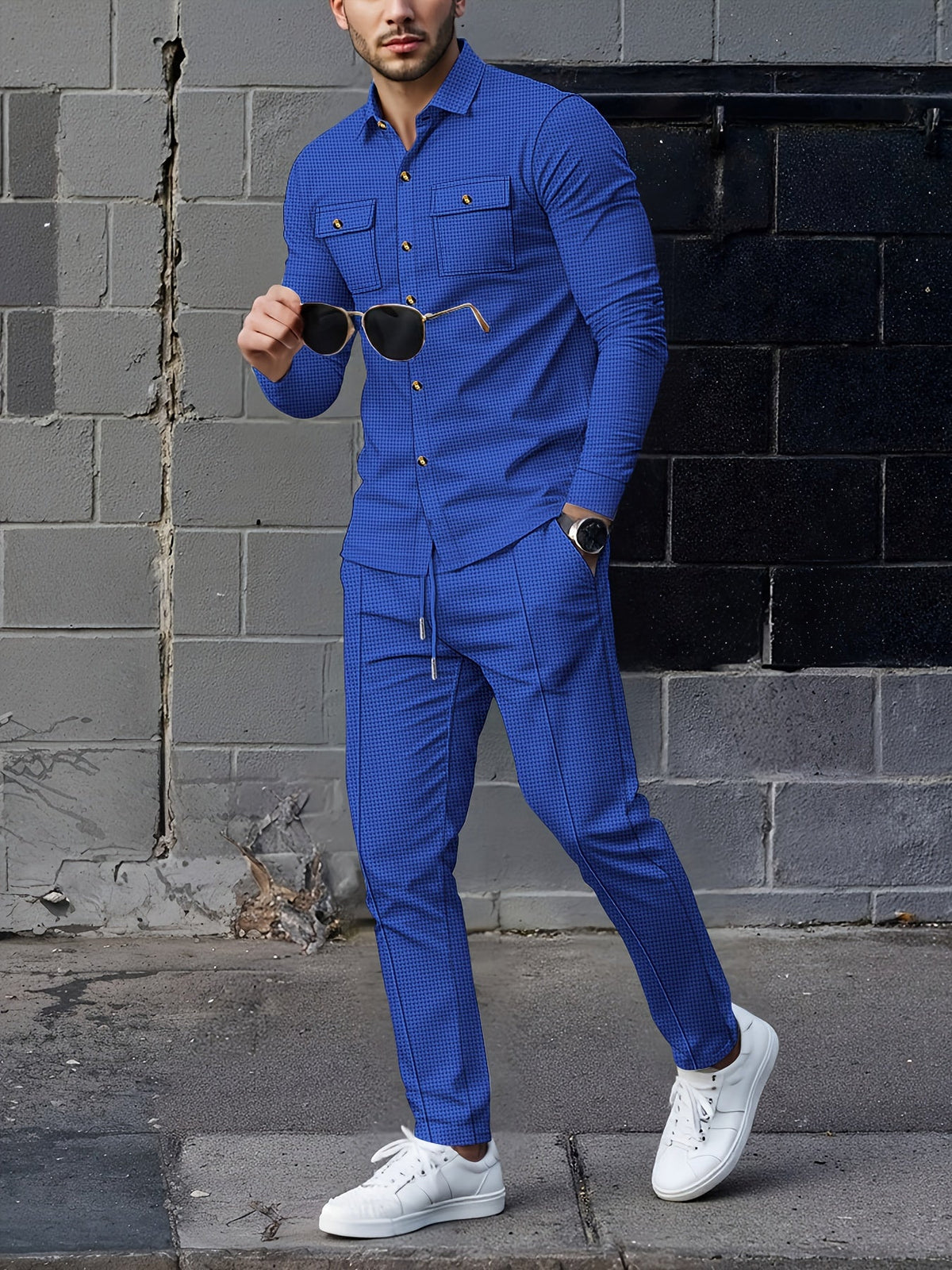 Men's Textured Two-Piece Shirt and Trouser Set
