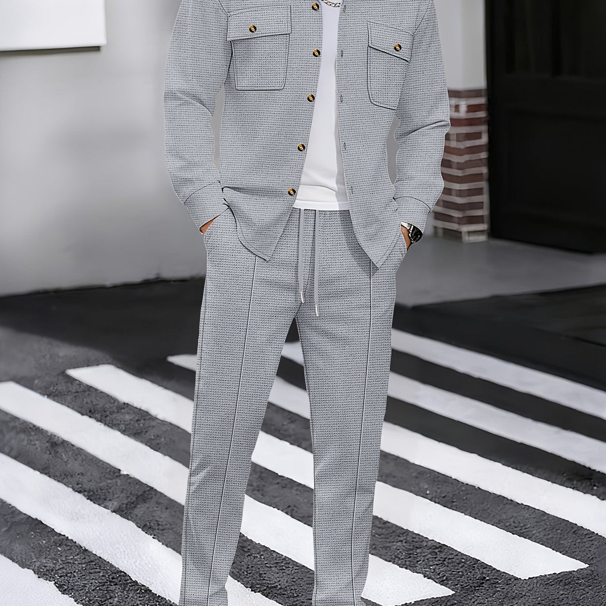 Men's Textured Two-Piece Shirt and Trouser Set