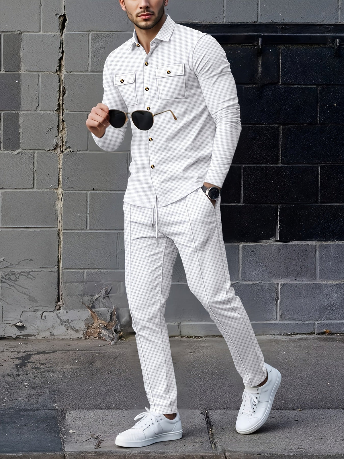 Men's Textured Two-Piece Shirt and Trouser Set