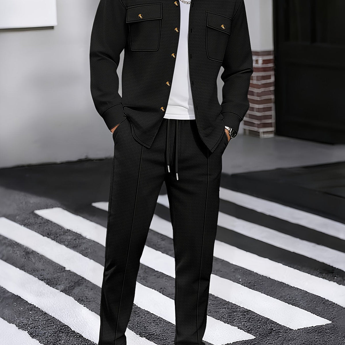 Men's Textured Two-Piece Shirt and Trouser Set