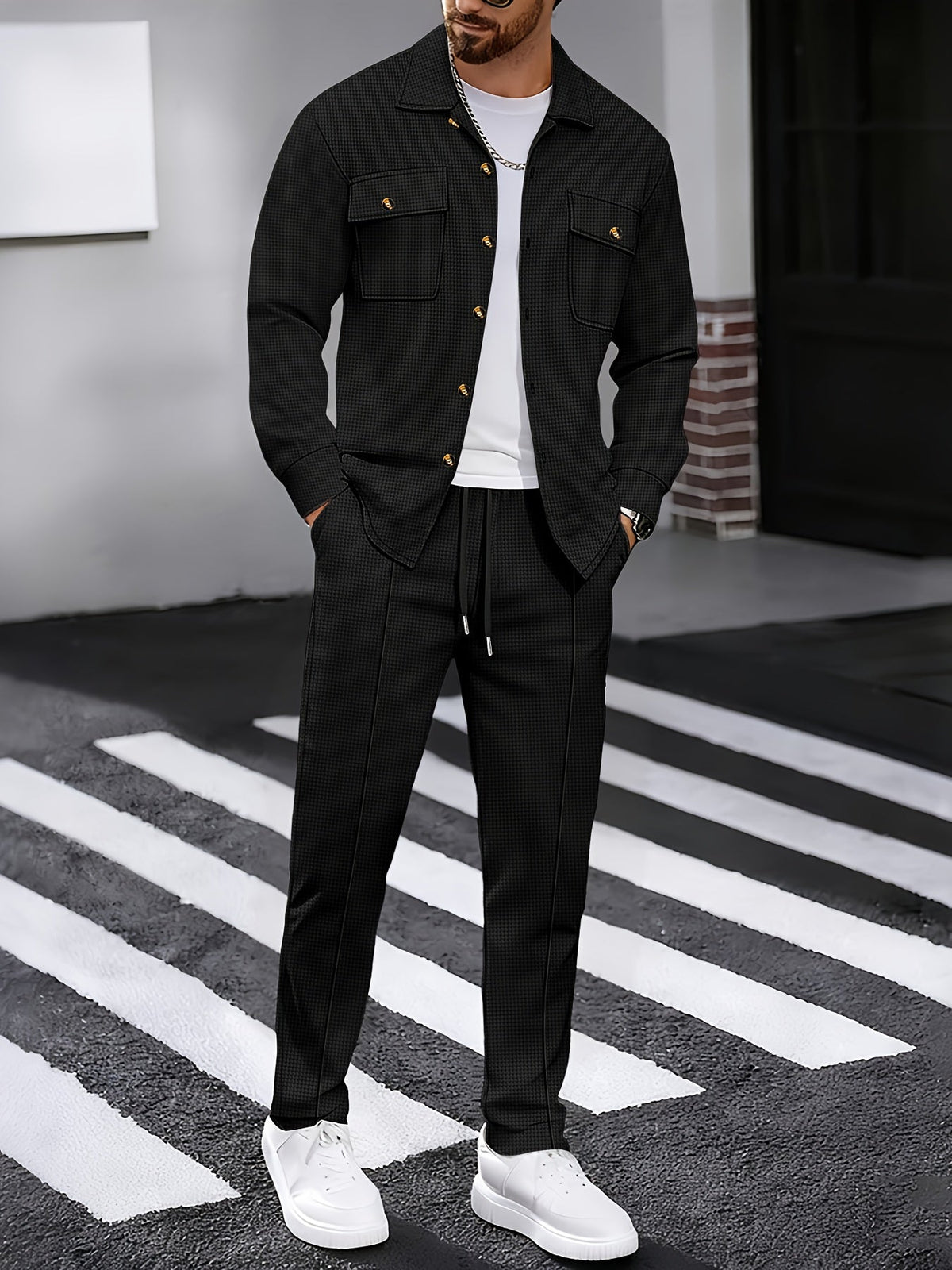 Men's Textured Two-Piece Shirt and Trouser Set