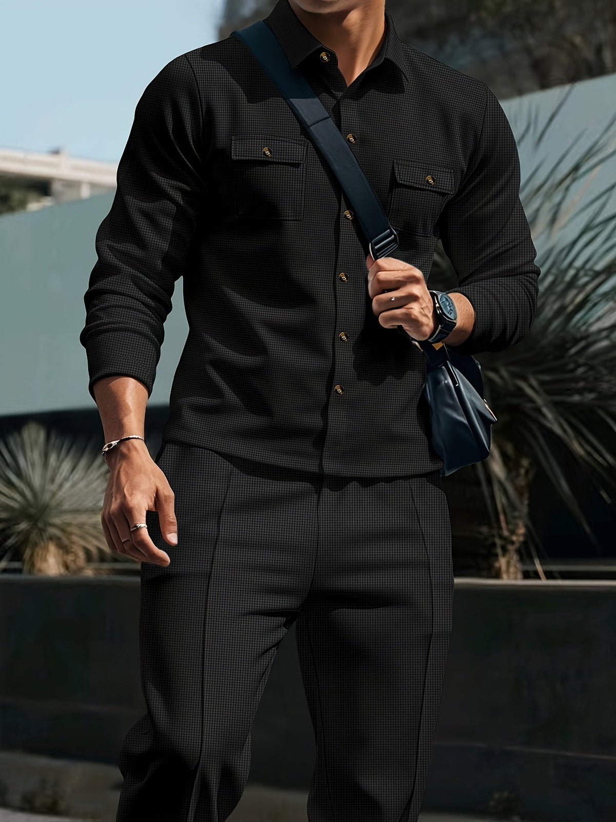 Men's Textured Two-Piece Shirt and Trouser Set
