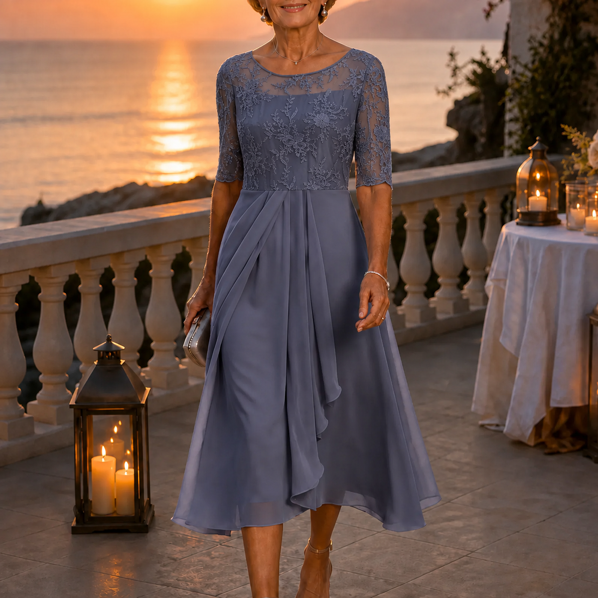 Wedding Guest Dress with Floral Print, Zip and A-Line Cut