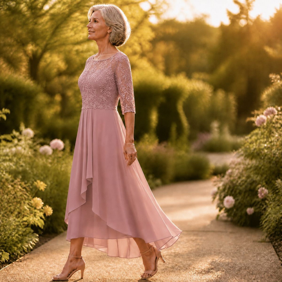 Wedding Guest Dress with Floral Print, Zip and A-Line Cut
