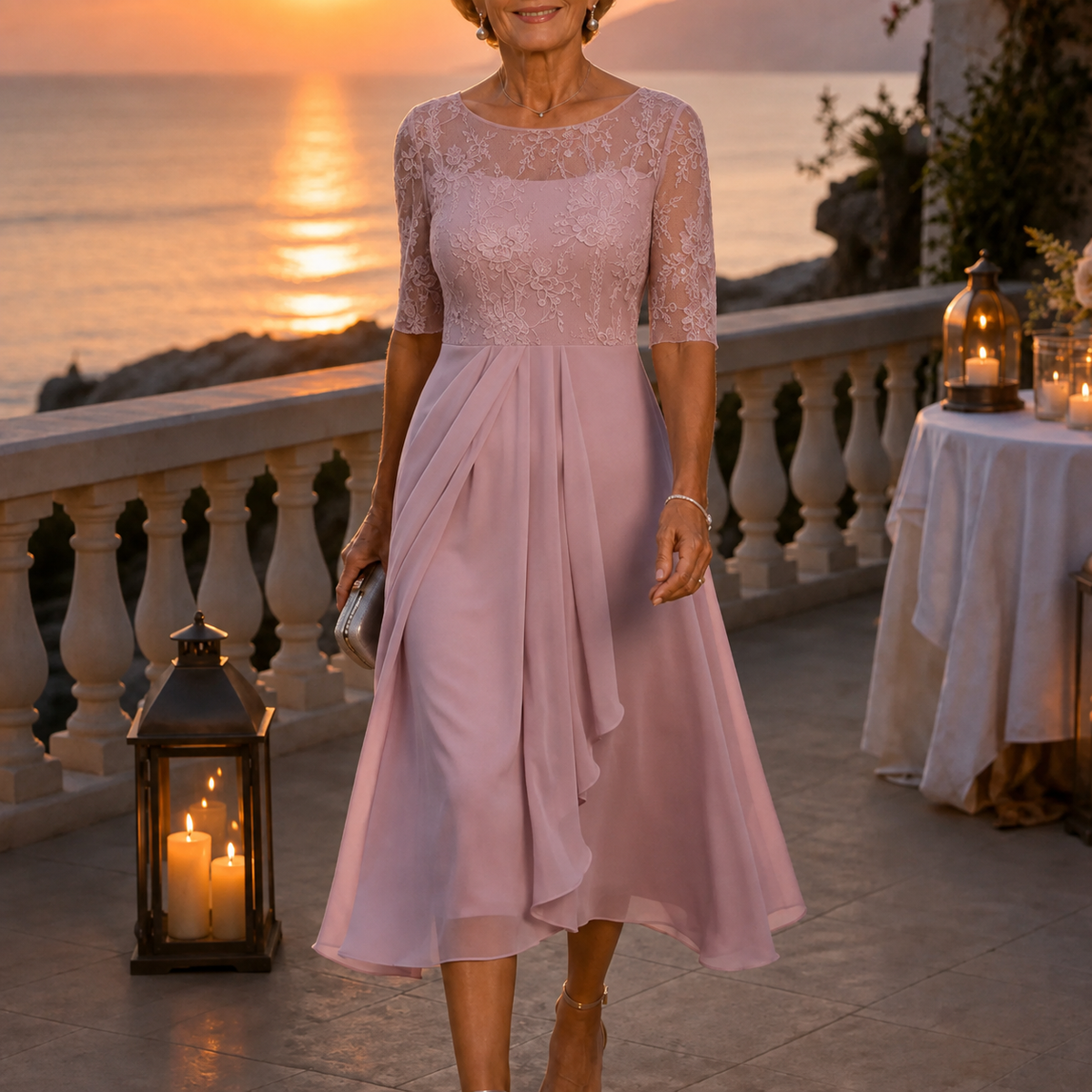 Wedding Guest Dress with Floral Print, Zip and A-Line Cut