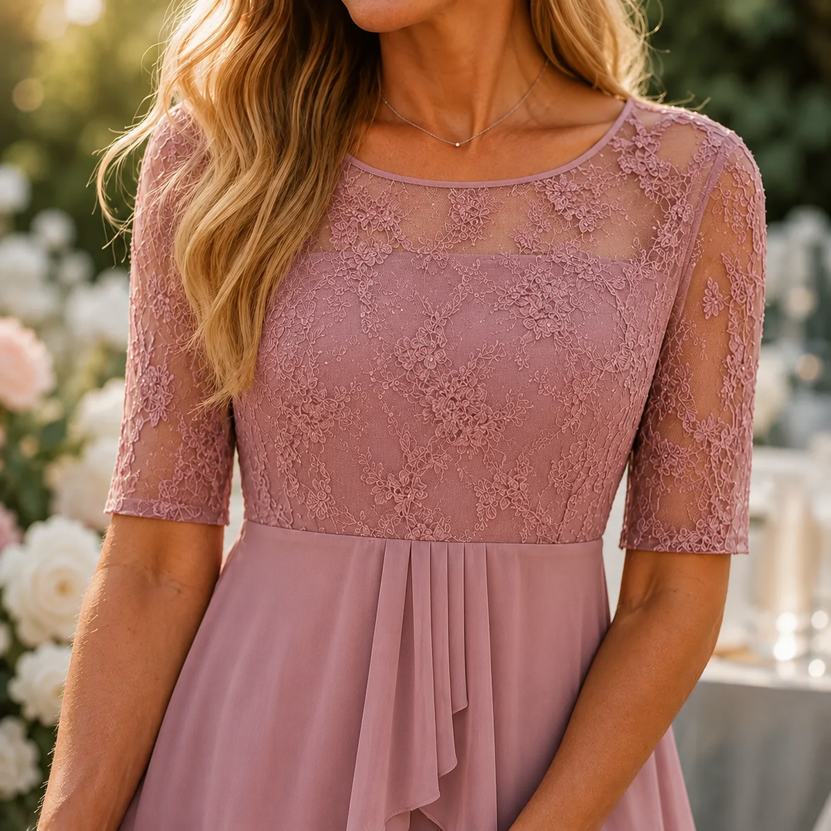 Wedding Guest Dress with Floral Print, Zip and A-Line Cut